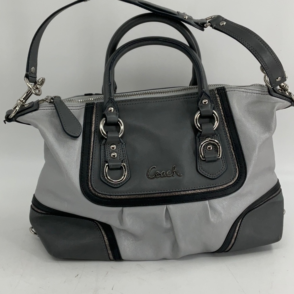 Coach Vintage Womens E1294-17455 Gray Purse Handbag Pink Interior Script EUC